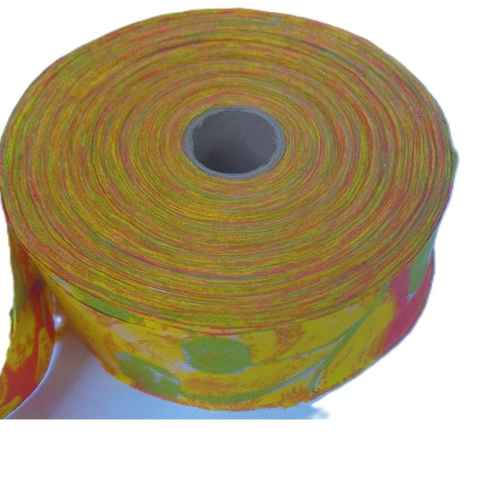 Vtg Orange Coral Retro Psychedelic Double Sided Ribbon Roll Mod Woven Craft Trim - Picture 4 of 6